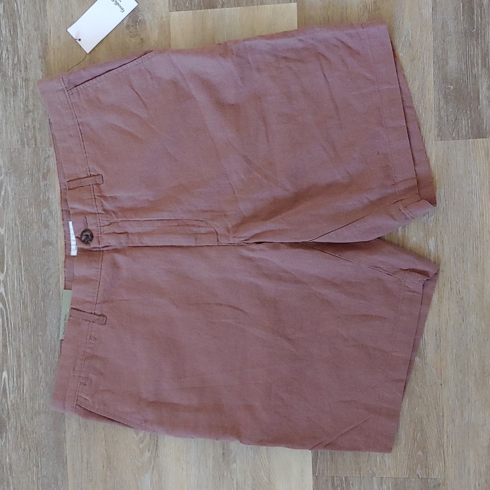 NWT Goodfellow & Co Men's Every Wear Flat Front Linen Blend Shorts Brown Size 38